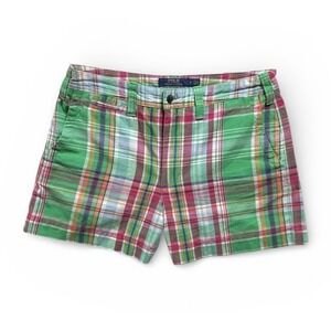 Polo Ralph Lauren Women's Madras Plaid Shorts SZ 31x5 Linen Cotton Preppy - 1518